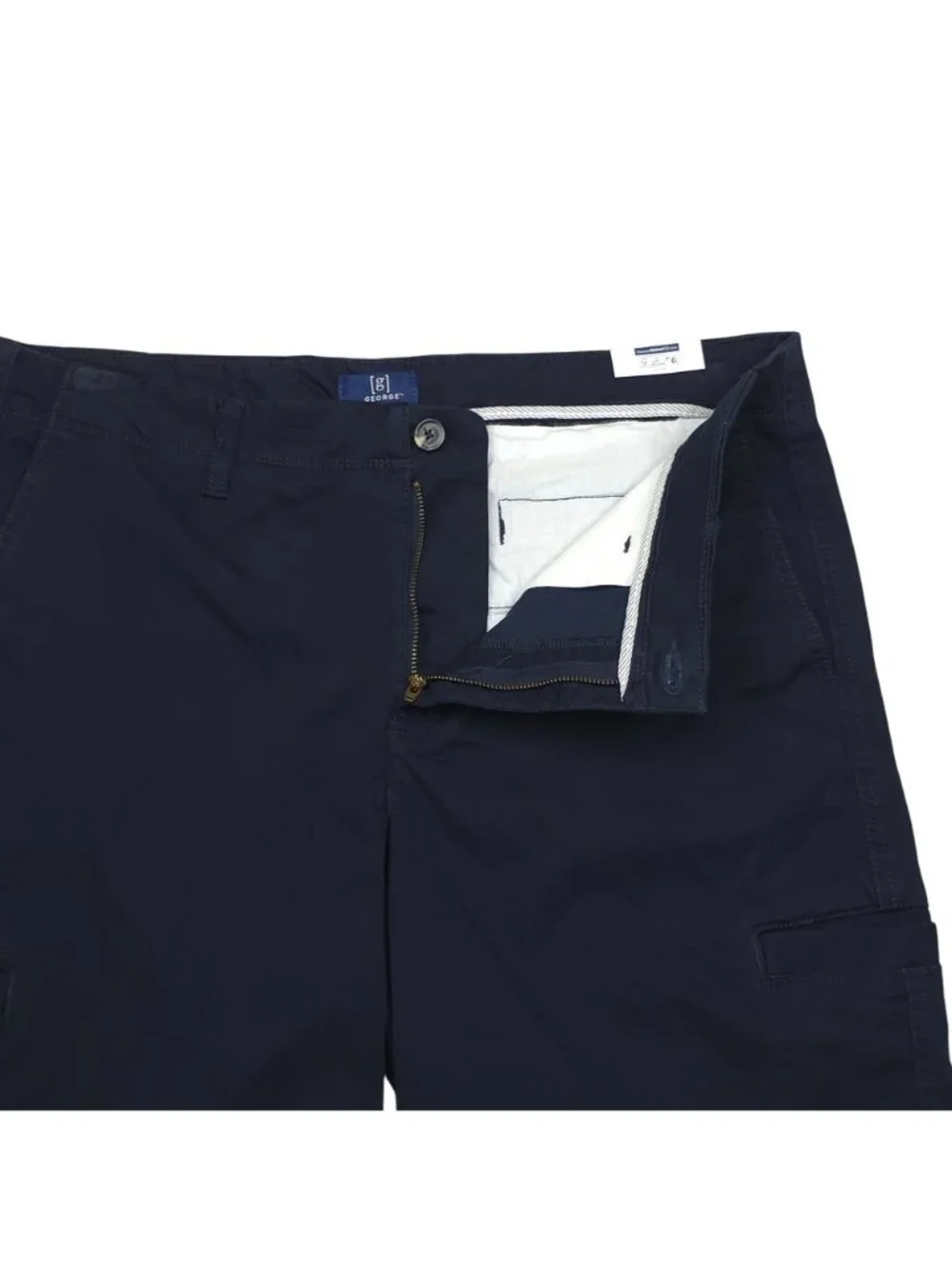 George Mens Stretch Cargo Shorts Navy Blue Size 36 At The Knee Comfortable Fit